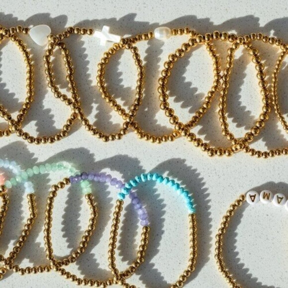 BUNDLE of 2 WATERPROOF Gold Stretch Bracelet Gemstone Pearl You Pick 2 Bracelets